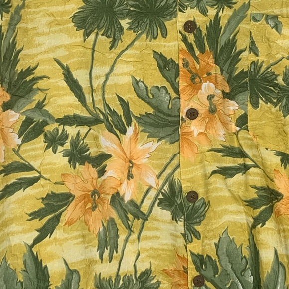 Joe Marlin Hawaiian Shirt Yellow Floral Tropical Sz 2XL Textured - Picture 3 of 7